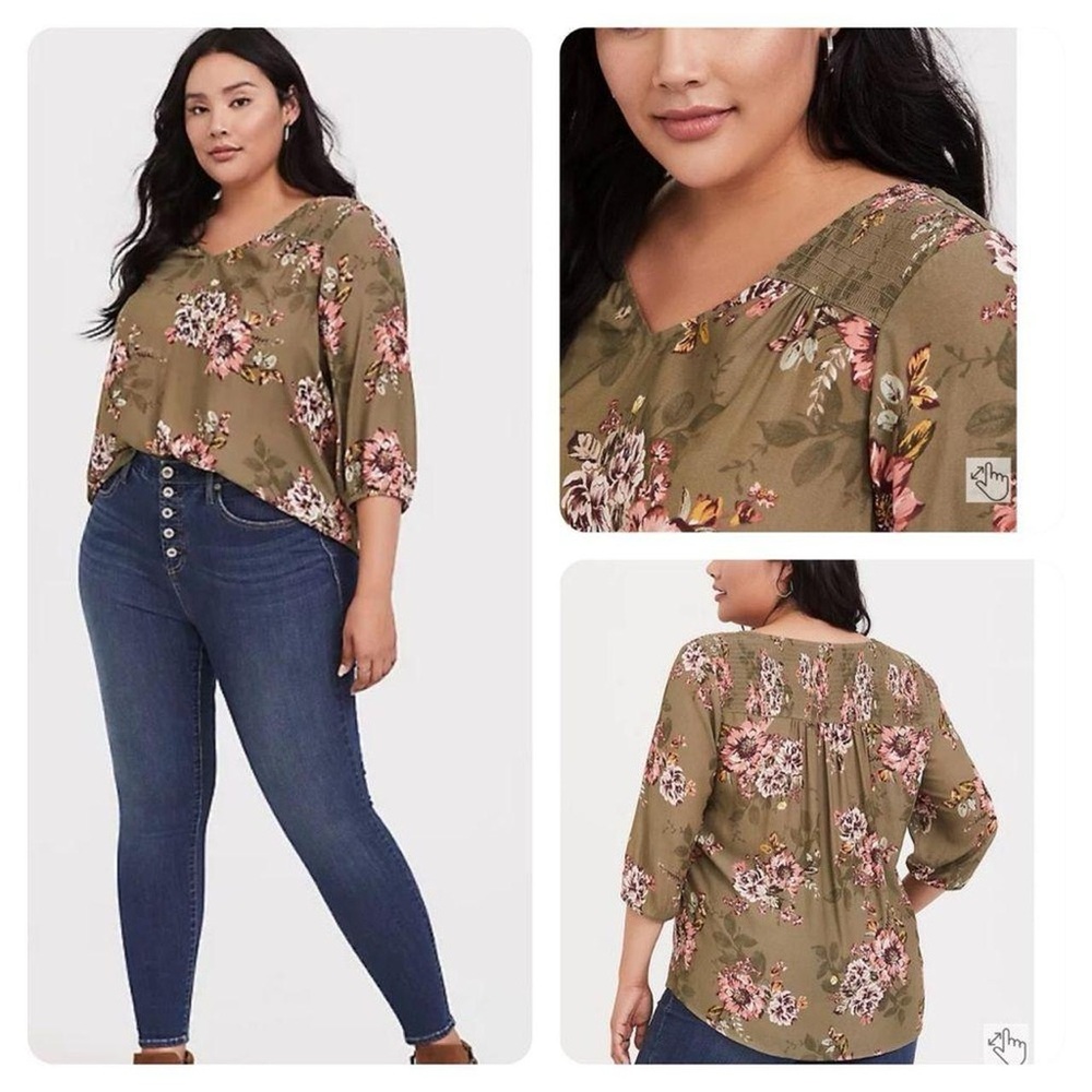 Torrid Olive green floral top